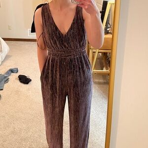 Francesca’s Black & Maroon Sparkle Jumpsuit